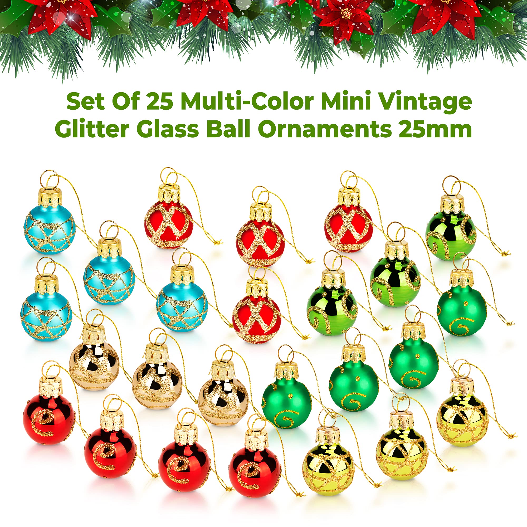 Amazon.com: 1 Inch Mini Vintage Multi Color Glass Ball Christmas